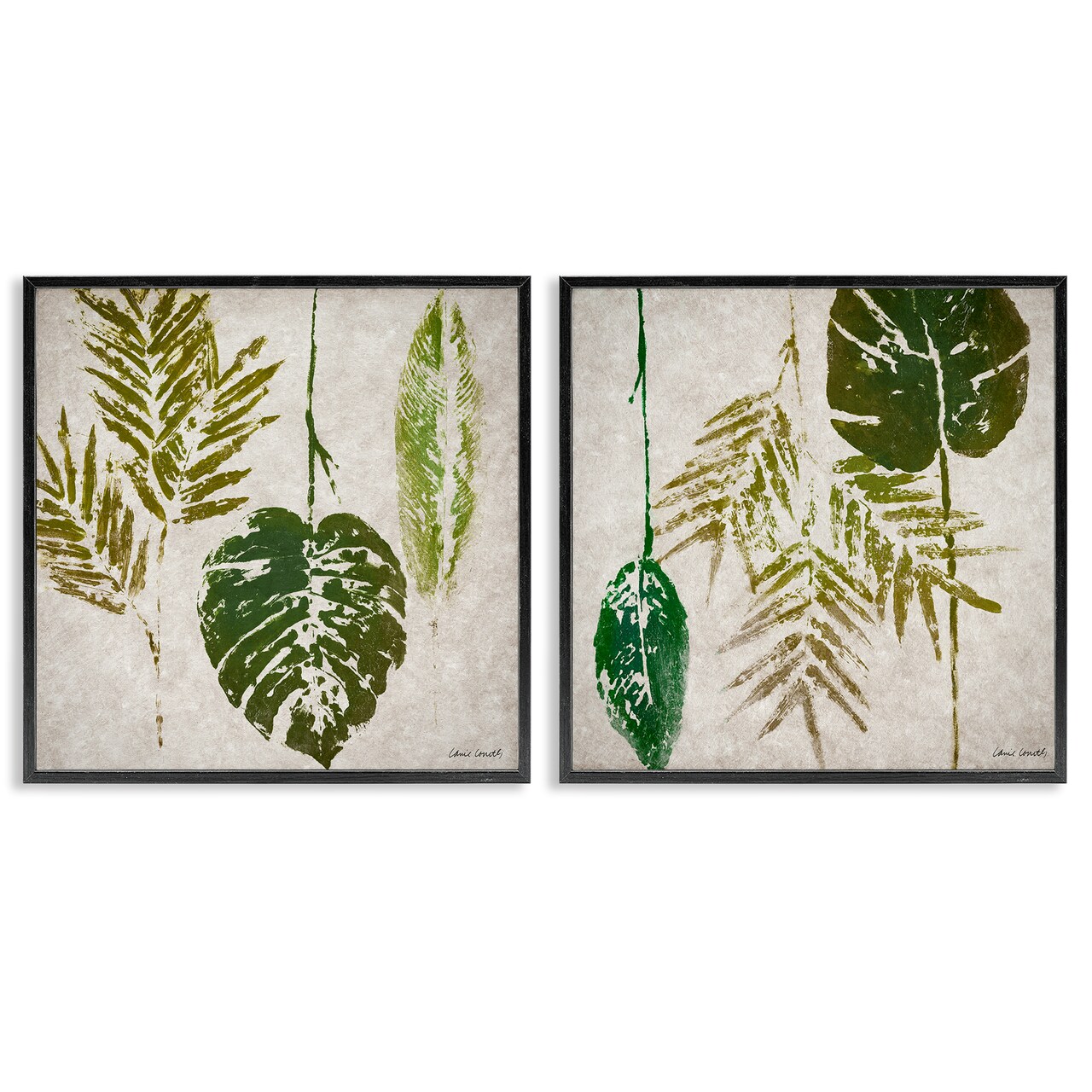 Stupell Industries Monstera Stamped Palm Leaves 2 pc Framed Giclee Wall Art Set Design by Lanie Loreth